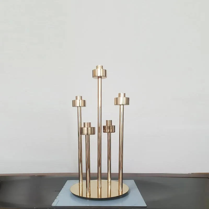 Luxury Metal Gold 5 Arms Candlestick Floor Candle Rack Wedding Candle Holder Centerpieces for Wedding Table Decoration 68CM