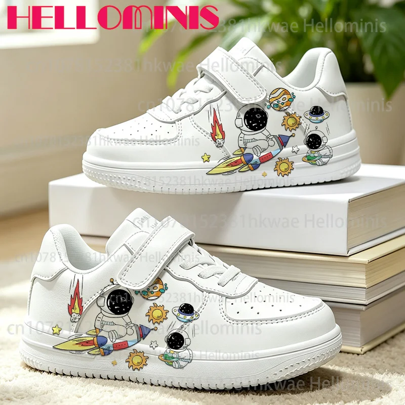 Hildren Space Rocket Planet Graphic White Sneaker Casual Sports Board White Daily Walking Comfortable Non-slip Shoes for Kids