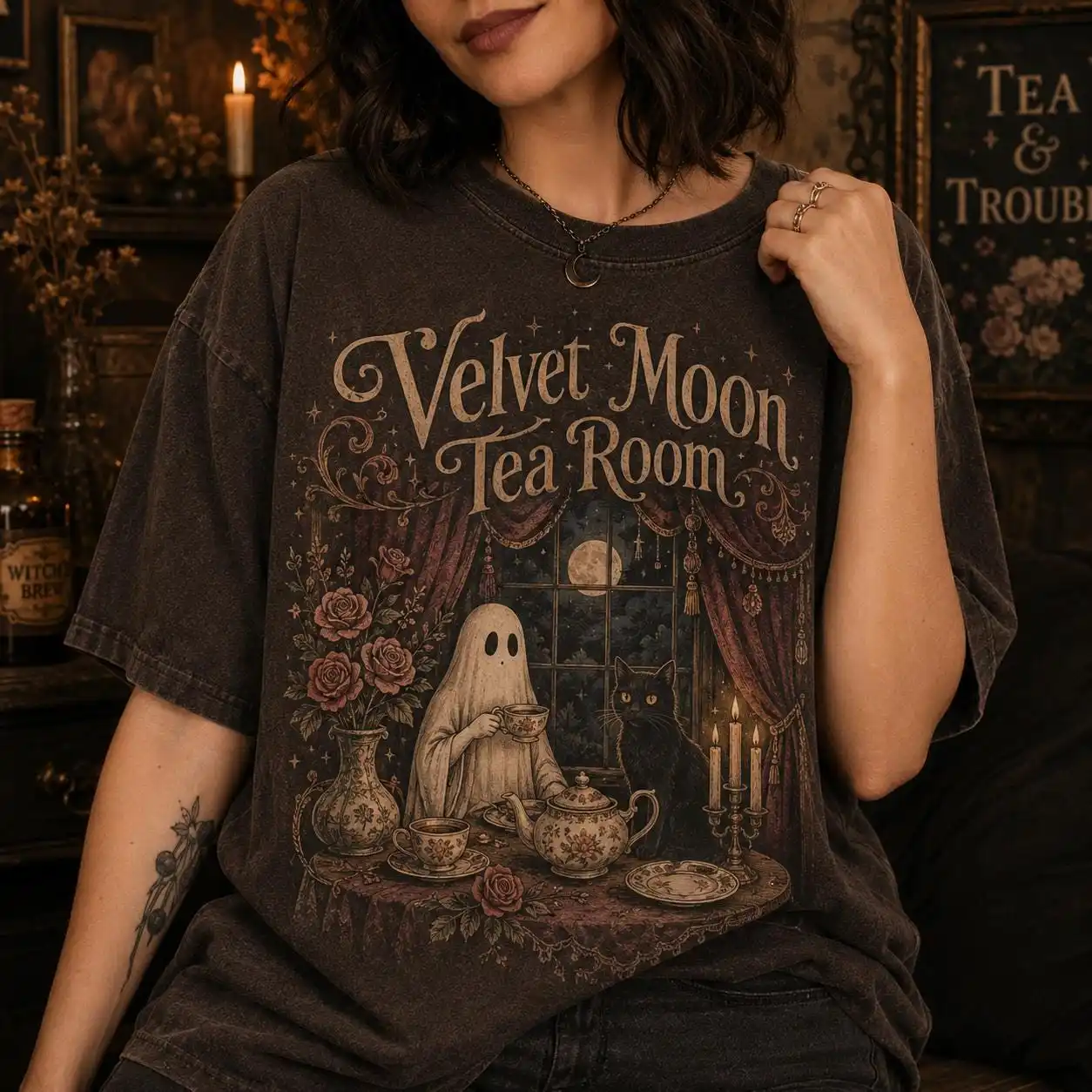 Moth And Marigold Club Shirt,  Halloween Shirt, Botanical Moth Tee, Whimsigoth Floral Spooky Fall Shirt