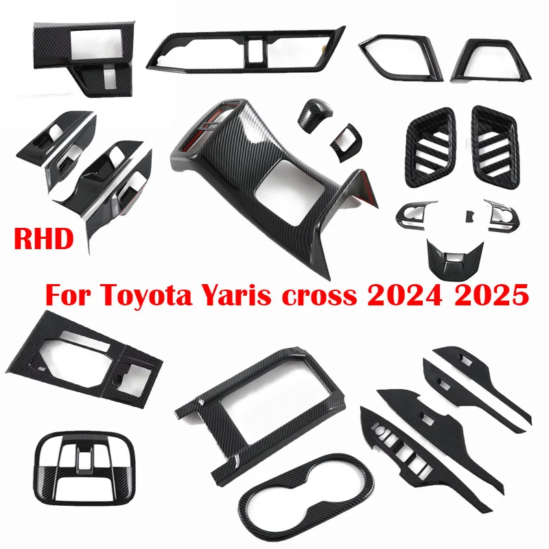 RHD For Toyota Yaris Cross 2023 2024  ABS Carbon Fiber Color interior Accessories window switch steering wheel water cup cover