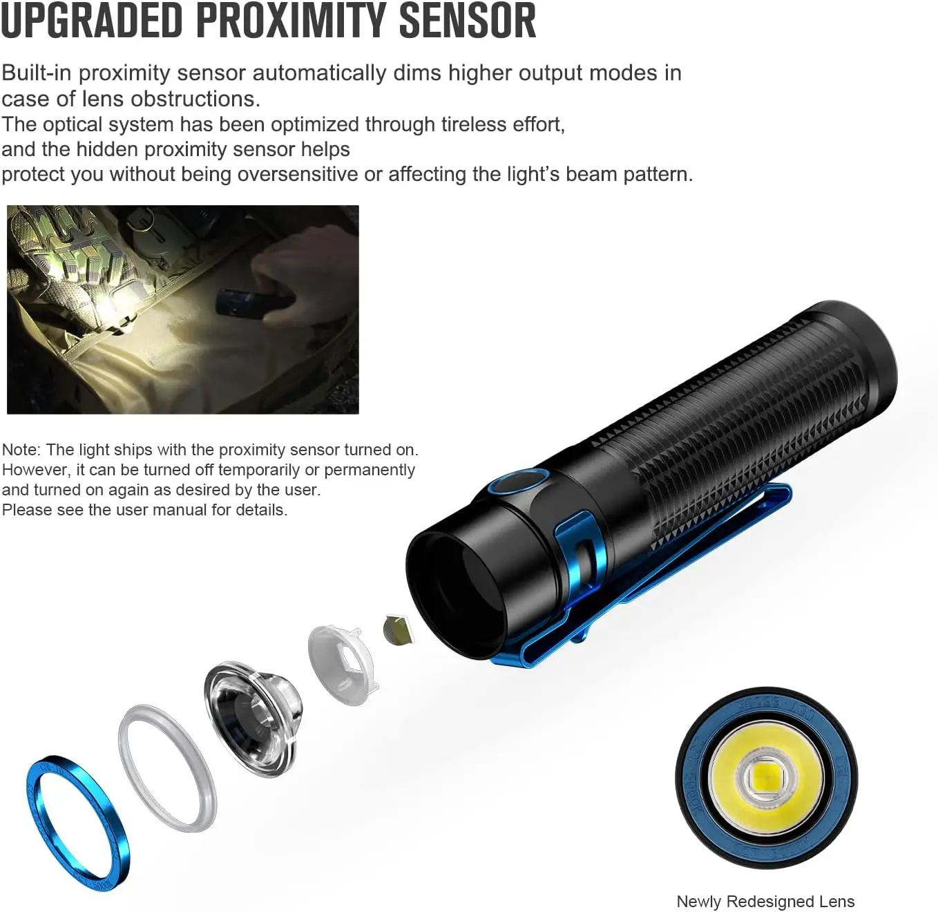 Recarregável Compact EDC Lanternas De Bolso Com Sensor De Proximidade De Segurança, LED Alto Lumens Para Acampar, 2500 Lumens