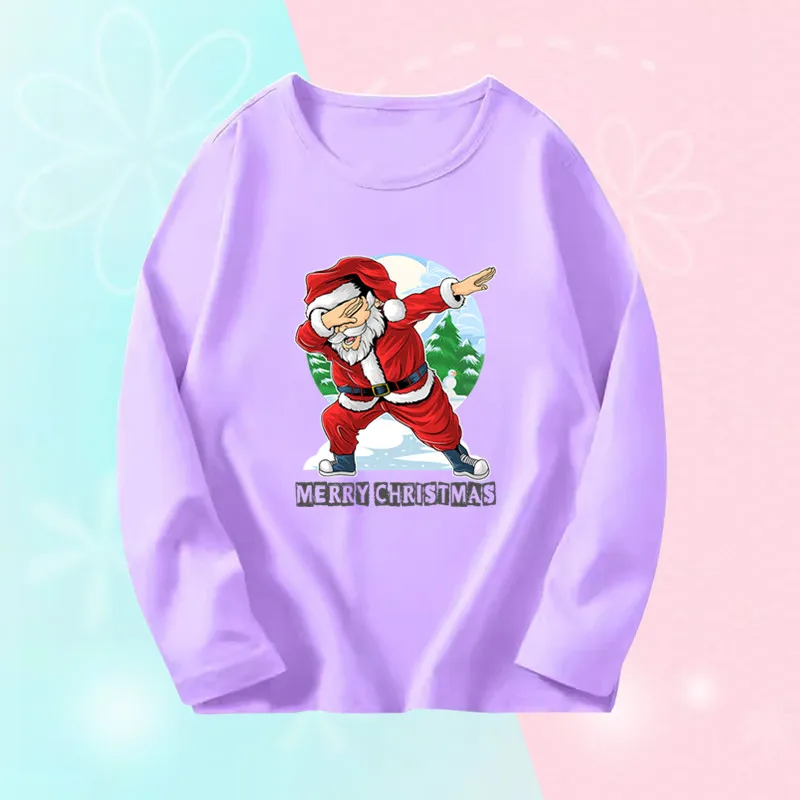 2024 Christmas Deer T-shirt For Girls Cotton Long Sleeve Tops Toddlers Autumn Christmas New Year Tee Shirts