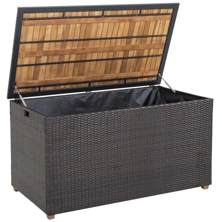 

134 Gallon Rattan Storage Box with Zippered Liner and Solid Acacia Wood Top