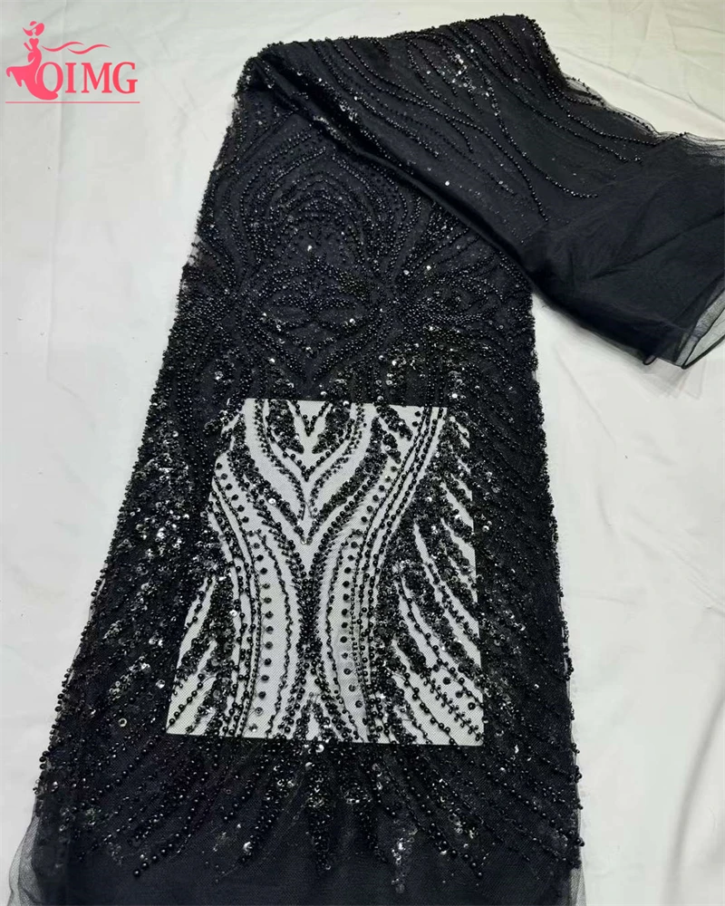 

OIMG African Sequins Beaded Lace Fabric 2024 High Quality Sequence Embroidery French Nigerian Lace Fabric For Wedding Dress