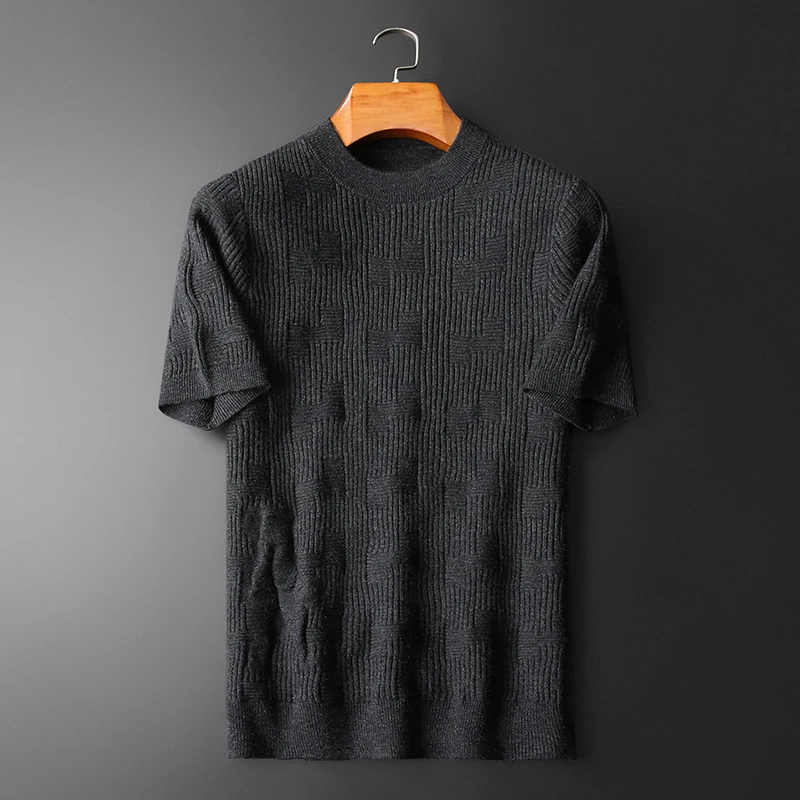 

Мужской вязаный шерстяной свитер премиум-класса с высоким воротником и коротким рукавом, зимний стиль, универсальная базовая одежда, повседневная молодежная мода
