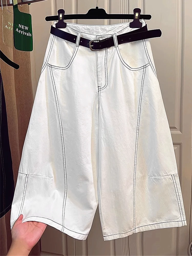 

Женские джинсы с высокой талией и широкими штанинами, летние, тонкие, свободного кроя, в корейском стиле, для повседневной носки, из смесового хлопка, полиэстера и спандекса