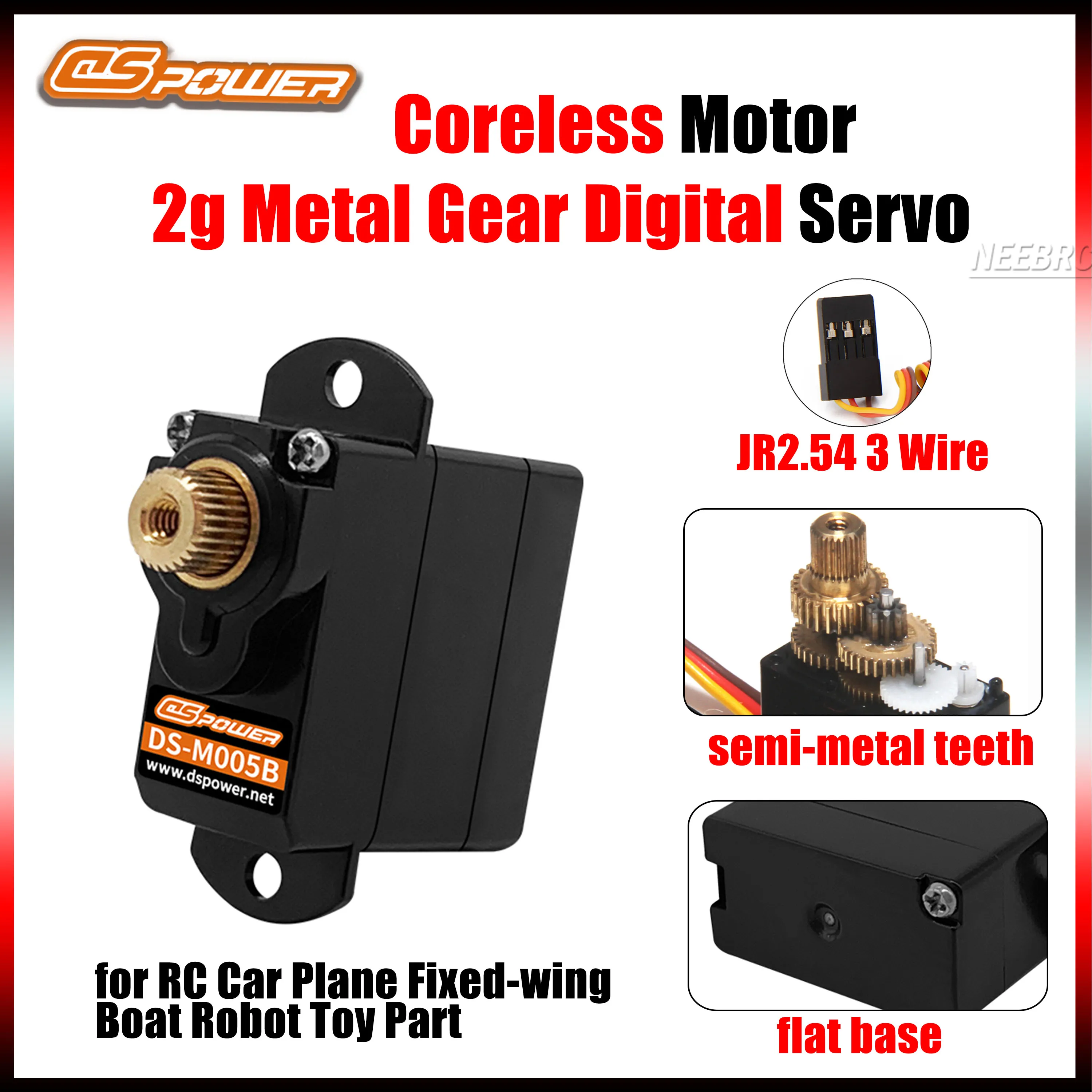

DSPOWER 2G Micro Semi-metal Gear Digital Servo Coreless Motor Flat Base for RC Car Plane Fixed-wing Helicopter Boat Robot Parts