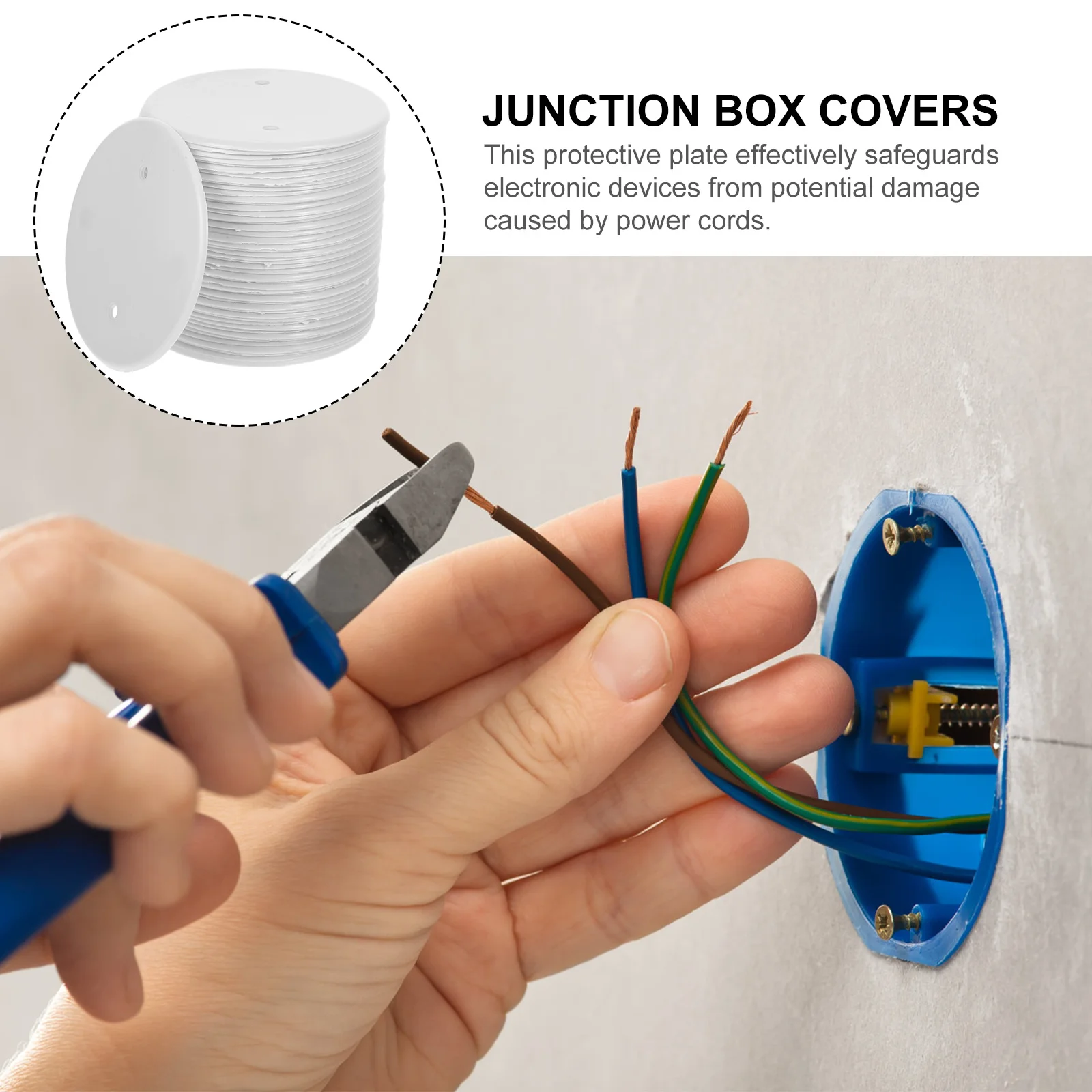 

50pcs Power Cord Protection Cover White Pp Wall Plate For Home Office Blank Outlet Cover Electrical Box Protector Ceiling