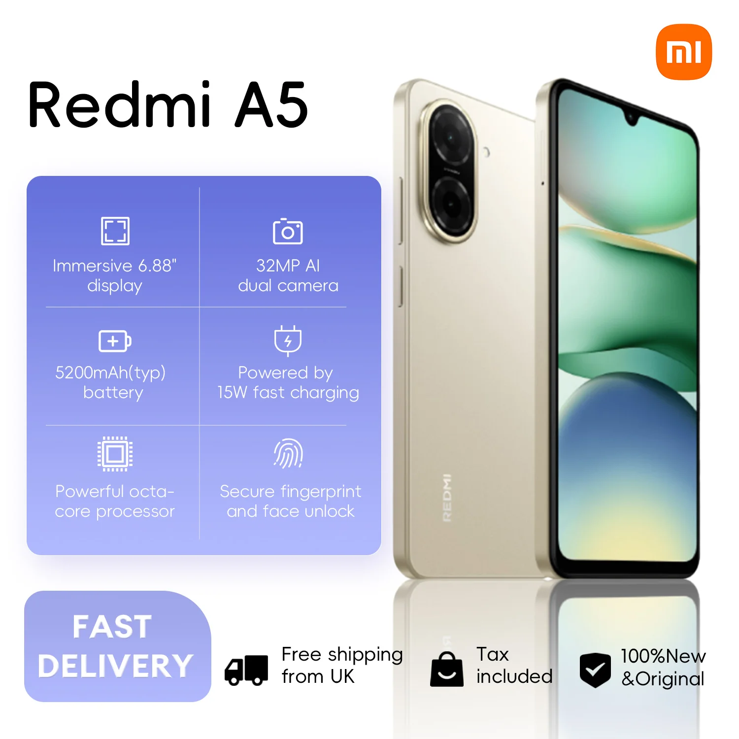 Xiaomi Redmi A5, 4GB+128GB Global Version, 6.88" 120Hz Display, Powerful Octa-core Processor, 32MP Camera, 5200mAh Large Battery