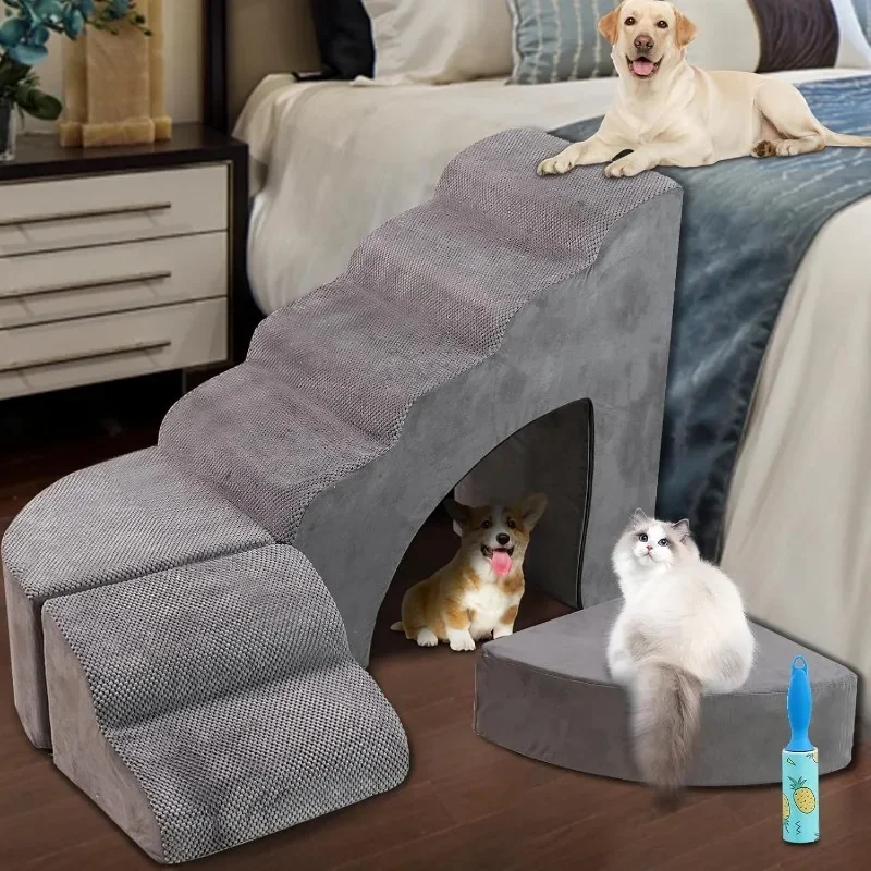 Foam Dog Stairs & Steps Ramps for High Beds 25-30 inches High Tall,6 Step Pet Steps，Non-Slip for Small Dogs,Older Dogs/Cats