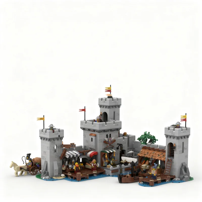 2803pcs MOC Castle Lion Knights Port The Medieval Seaside Model Toy Building Blocks Construction Christmas Gifts Assemble DIY