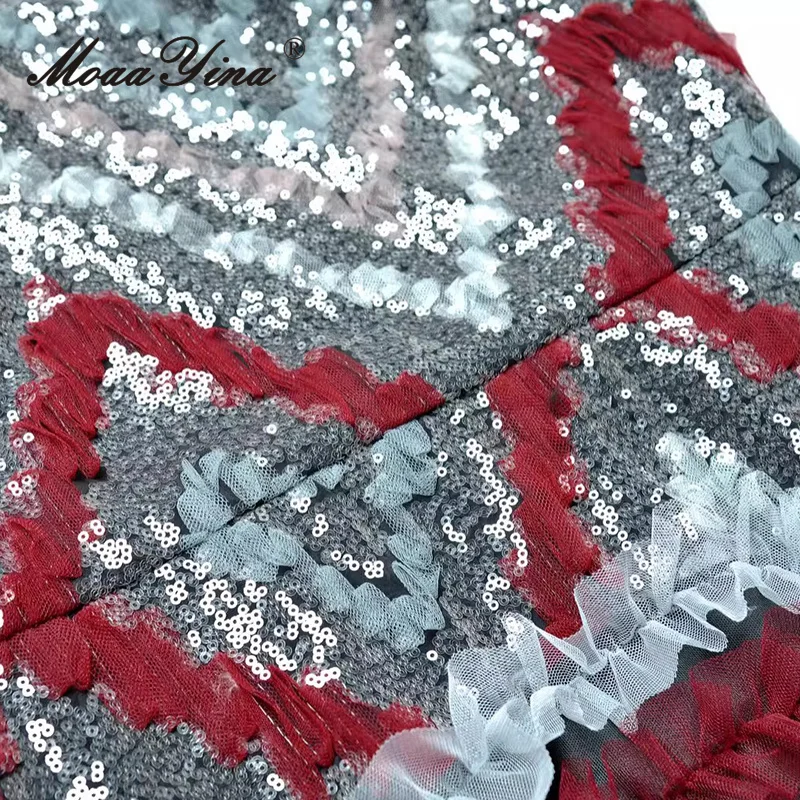 تنورة MoaaYina برقبة دائرية وأكمام فانوس شبكية مطرزة بحافة مكشكشة فستان طويل عصري لخريف 2025 #6