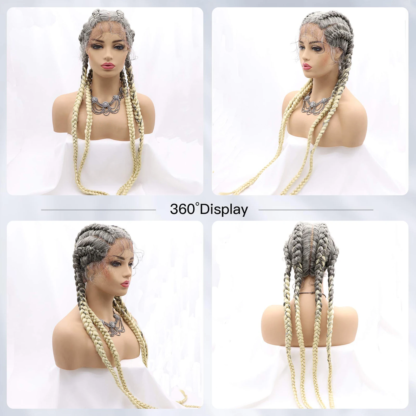 Dutch Braids Lace Front Wigs Synthetic Hair Cornrows Braided Wigs For Black Women 1B 613 Blonde Lace Frontal Wig With Baby Hair