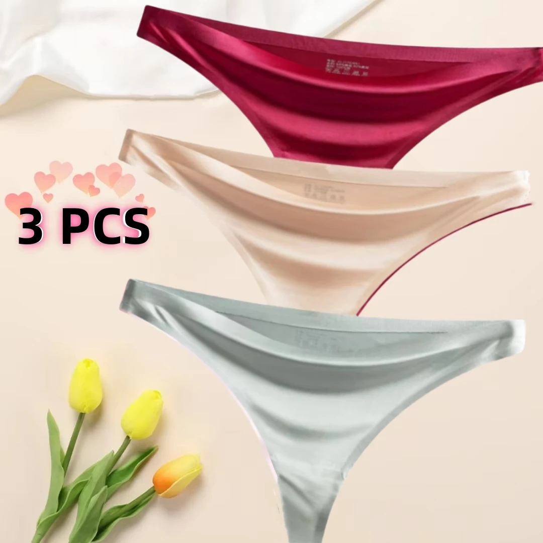 

3 PCS Thong Women's Underwear Combination New Comfortable Quick-Drying Traceless Light Ice Silk Breathable