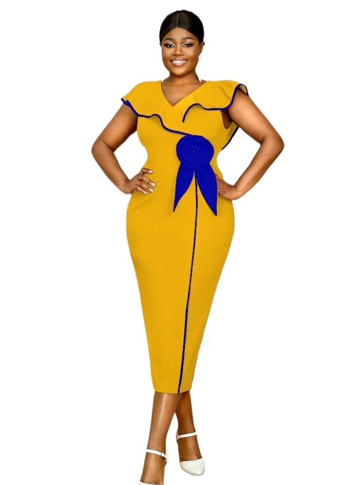 

African Party Evening Wedding Dresses for Women Summer 2025 Elegant Short Sleeve Midi Bodycon Dress Dashiki African Dresses