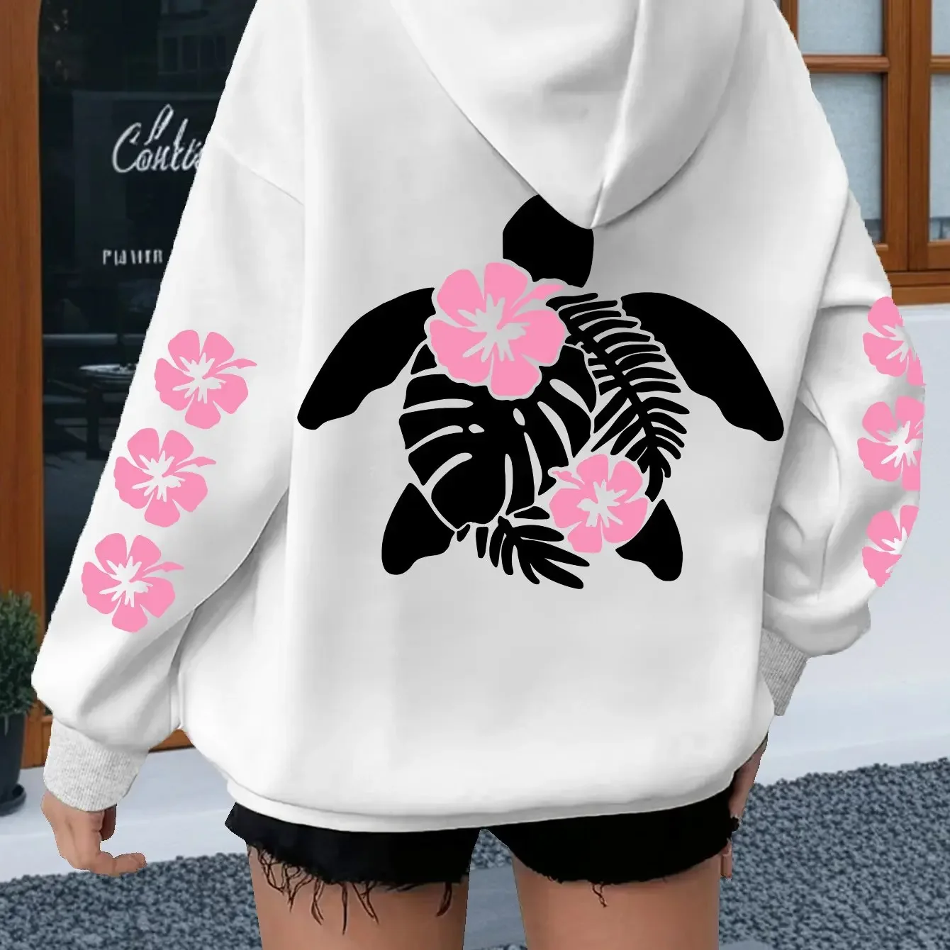 2026 Autumn/Winter New Style 3D Turtle and Rose Flower Pattern Long-Sleeved Casual Hooded Sweatshirt Trendy and Unique