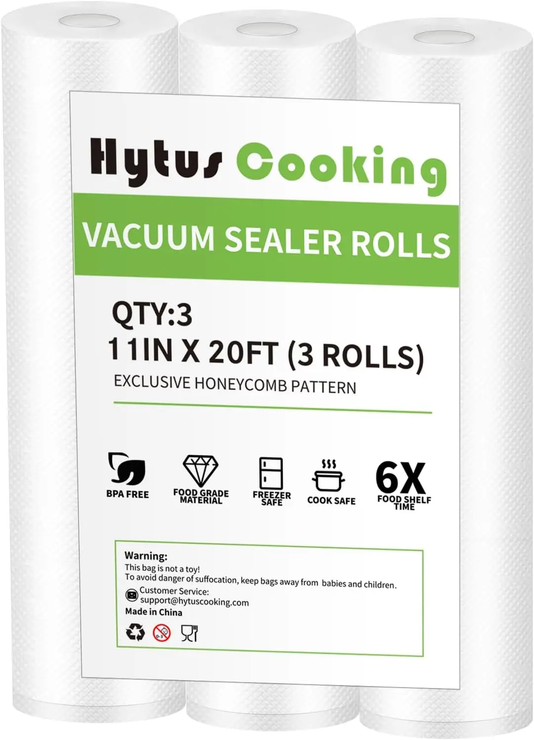 

Vacuum Sealer Bags Rolls for Food, 3 Rolls 11" x 20' Food Vacuum Saver Bags, Commercial Grade Vacuum Storage Bags Rolls for S