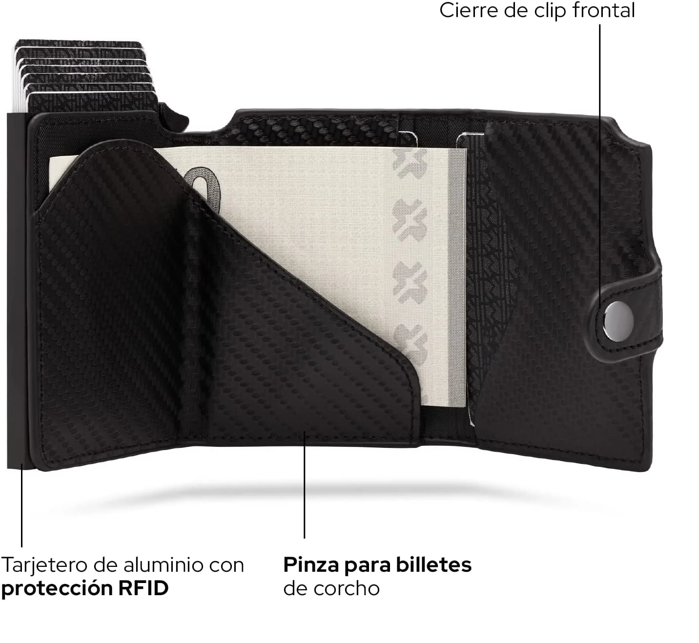 Cartera de microfibra para hombre, tarjetero de cuero con cierre magnético, bloqueo RFID, con ventana de identificación y bolsillo para monedas