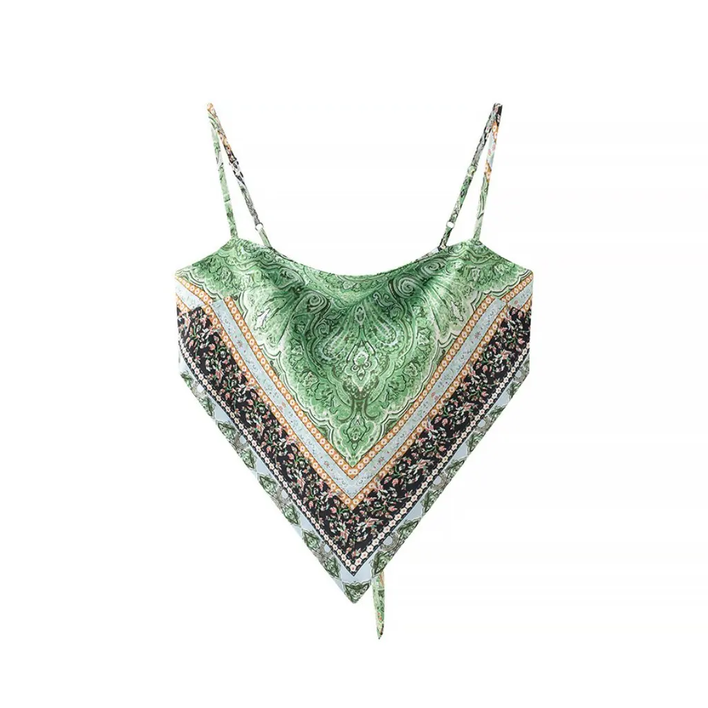 

Women's Summer Seaside Vacation Style Irregular Sling Top Printed Sling Bow Bellyband European And American Fashion