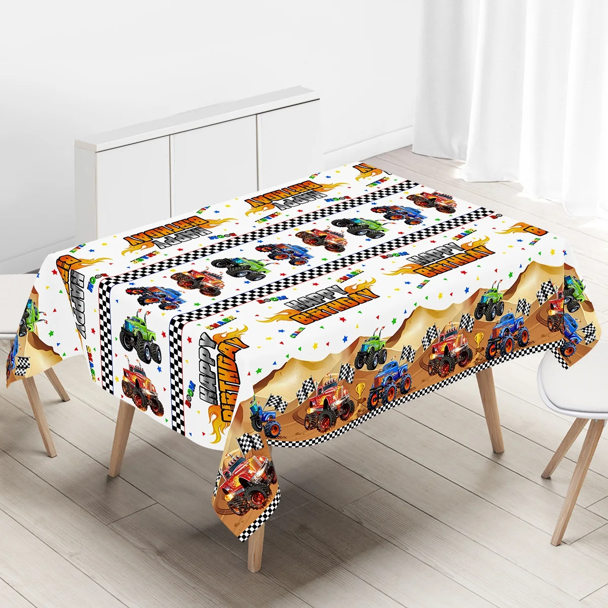 183x137cm Desert Off-Road Vehicle Tablecloth Happy Birthday 