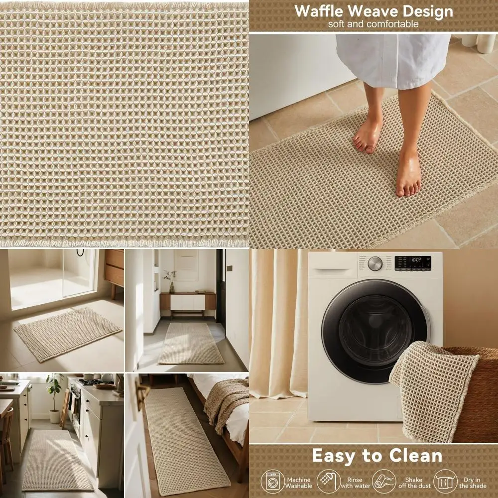 

Non-Slip Bohemian Bath Mat, Ultra Soft & Absorbent, Quick-Drying Farmhouse Style, 24x36, Light Beige