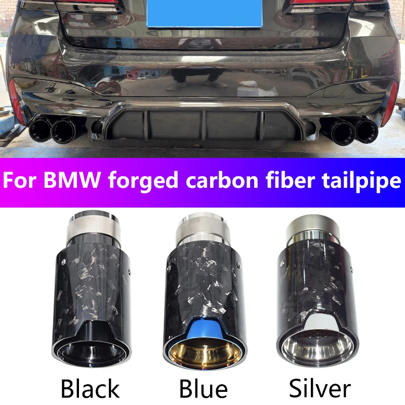 for BMW Universal Exhaust Pipe Upgrade Forged Carbon Fiber M Logo Black Silver Blue Muffler Tip Nozzle Exhaust Head