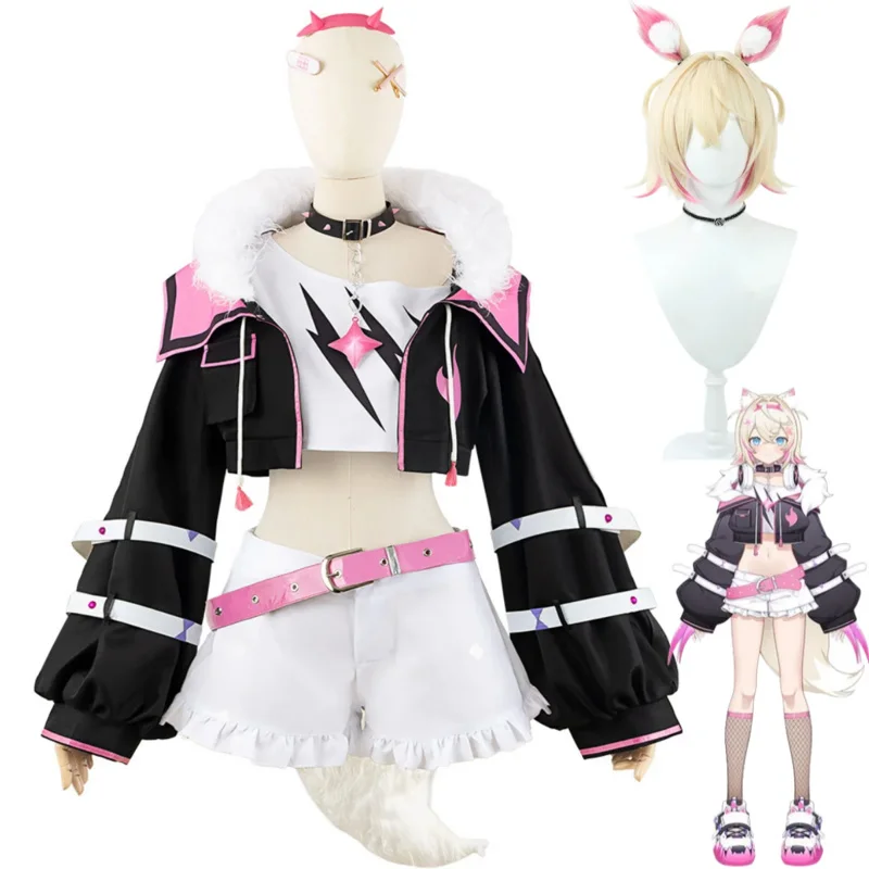 Anime Virtual YouTuber Mococo Abyssgard Cosplay Costume Hololive IN Moco-chan Wig Hip Hop Uniform Coat Woman Sexy Carnival Suit