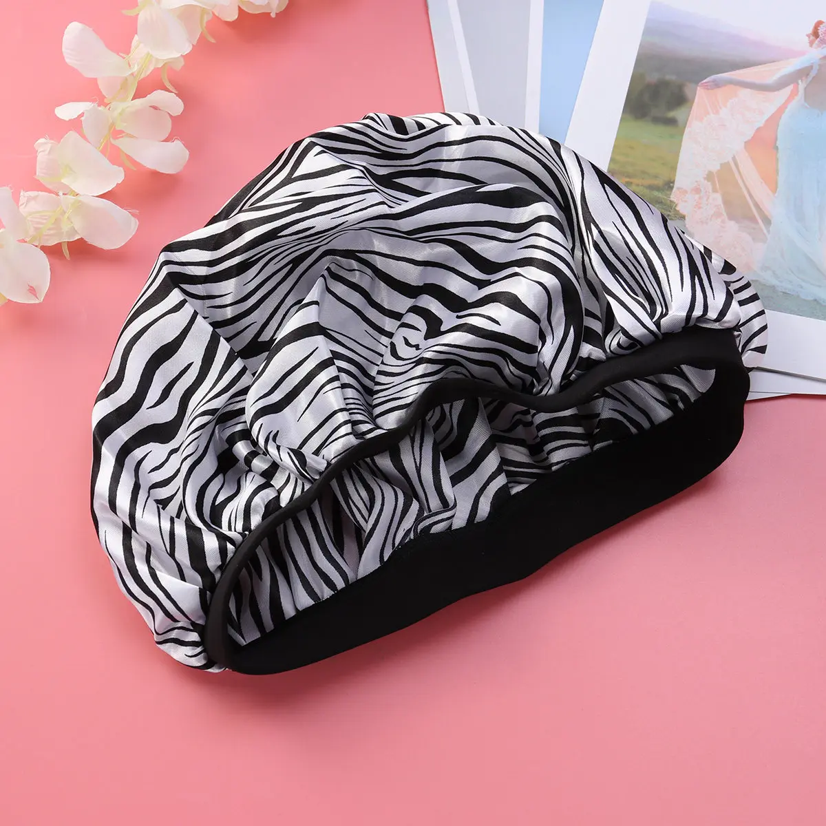 Wide Side Elastic Satin Sleeping Cap Large Size Hair Loss Protect Hairdo Night Sleep Women Girls White