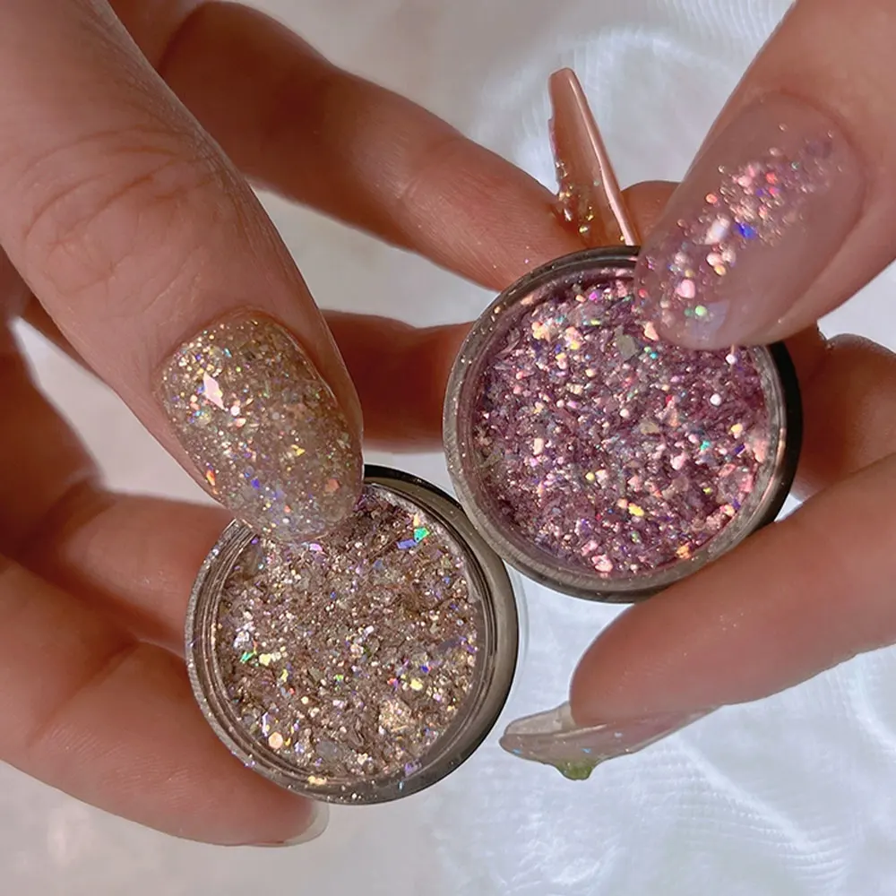 1pc Reflective Crushed Diamond Nail Powder Super Sparkly Star Drill Chrome Pigment Holographic Micro Glass Manicure Decorations*