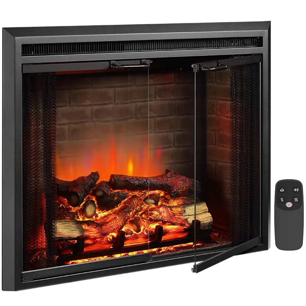 

Klaus Electric Fireplace Insert with Fire Crackling Sound, Glass Door and Mesh Screen, 750/1500W, Black, 33 1/16, Customized