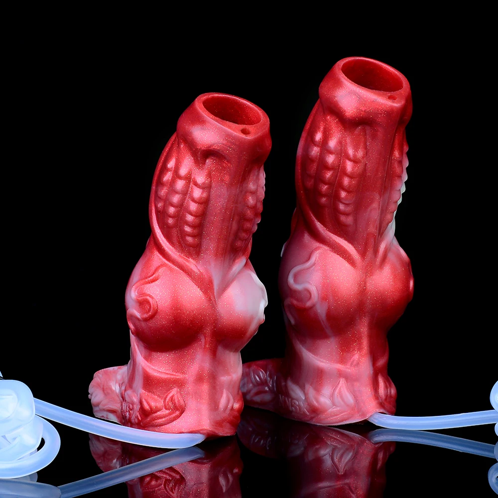FAAK Ejaculation Hollow Dildo Large Silicone Squirting Penis Sleeve Fantasy Dog Knot Sheath Sex Toys For Men Male Masturbator