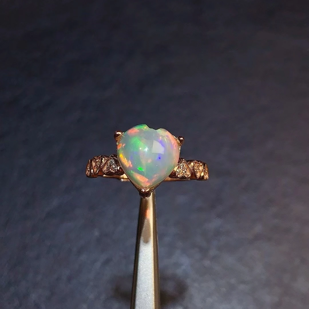 KJJEAXCMY S925 Pure Silver Inlaid Natural White Opal Simple Elegant Women's Ring  Drop High Clarity Gems Support Testing