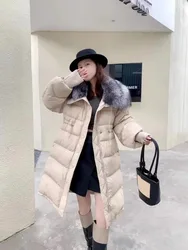 2024 giacca invernale da donna vera pelliccia di volpe naturale collo lungo oca spessa calda tuta sportiva di lusso streetwear cappotto di moda allentato