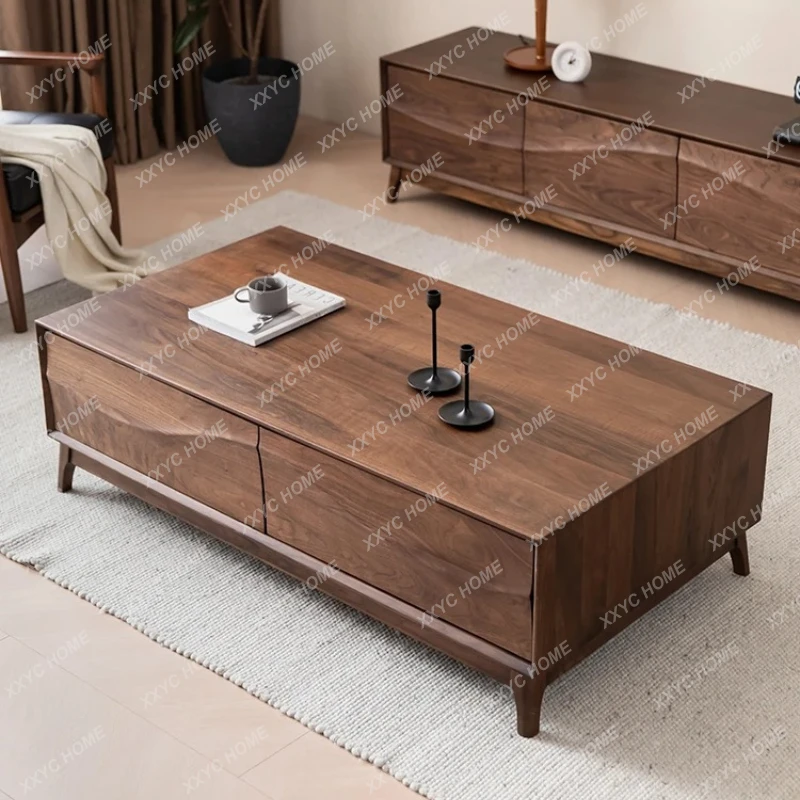 Q North  black walnut coffee table household living room storage rectangular tea table