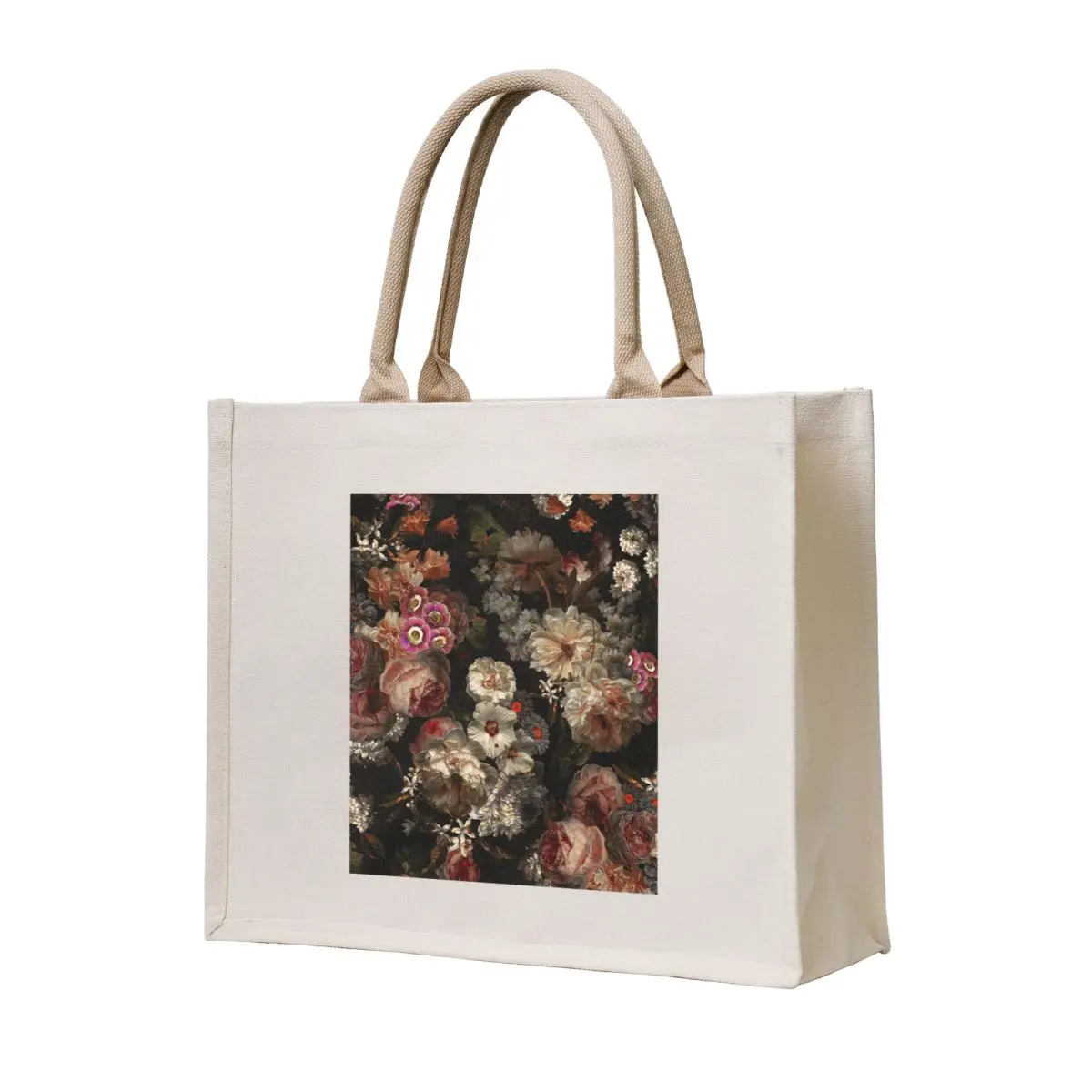 

Flemish Masters - Vintage Midnight Botanical Garden Pattern NightGarden Tote Bag canvas tote bags Big bag women custom tote bag