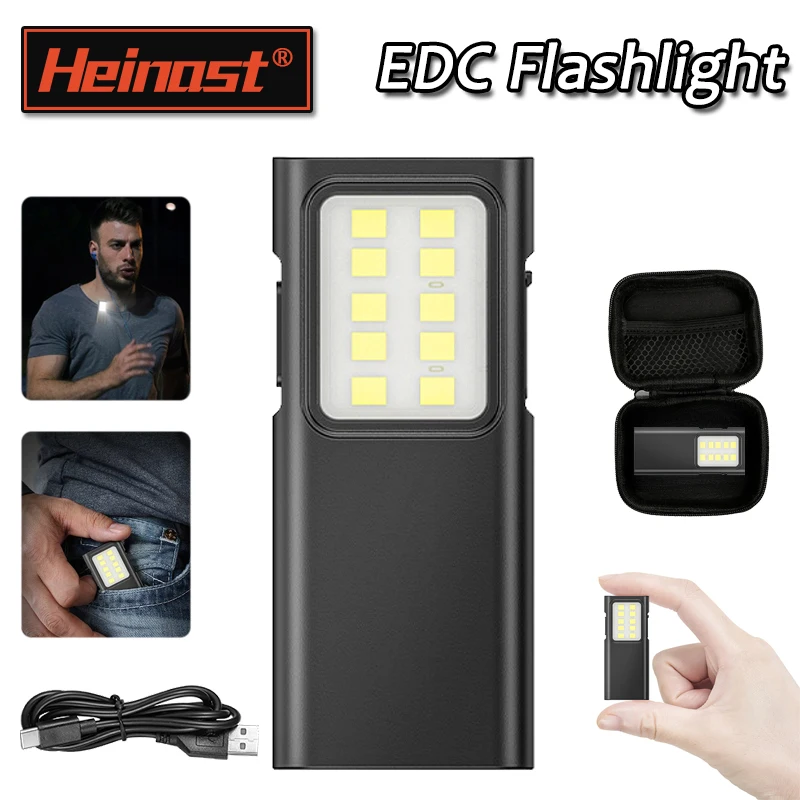 

Мини-ручной фонарик EDC, мощный USB перезаряжаемый карманный фонарик, портативный зажим для ручки, рабочий свет, уличная аварийная лампа для кемпинга