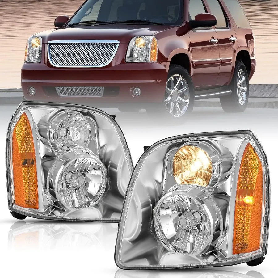 

Headlight Assembly Set for 2007-2014 GMC Yukon OEM Replacement Chrome Headlamp Pair Driver and Passenger Side