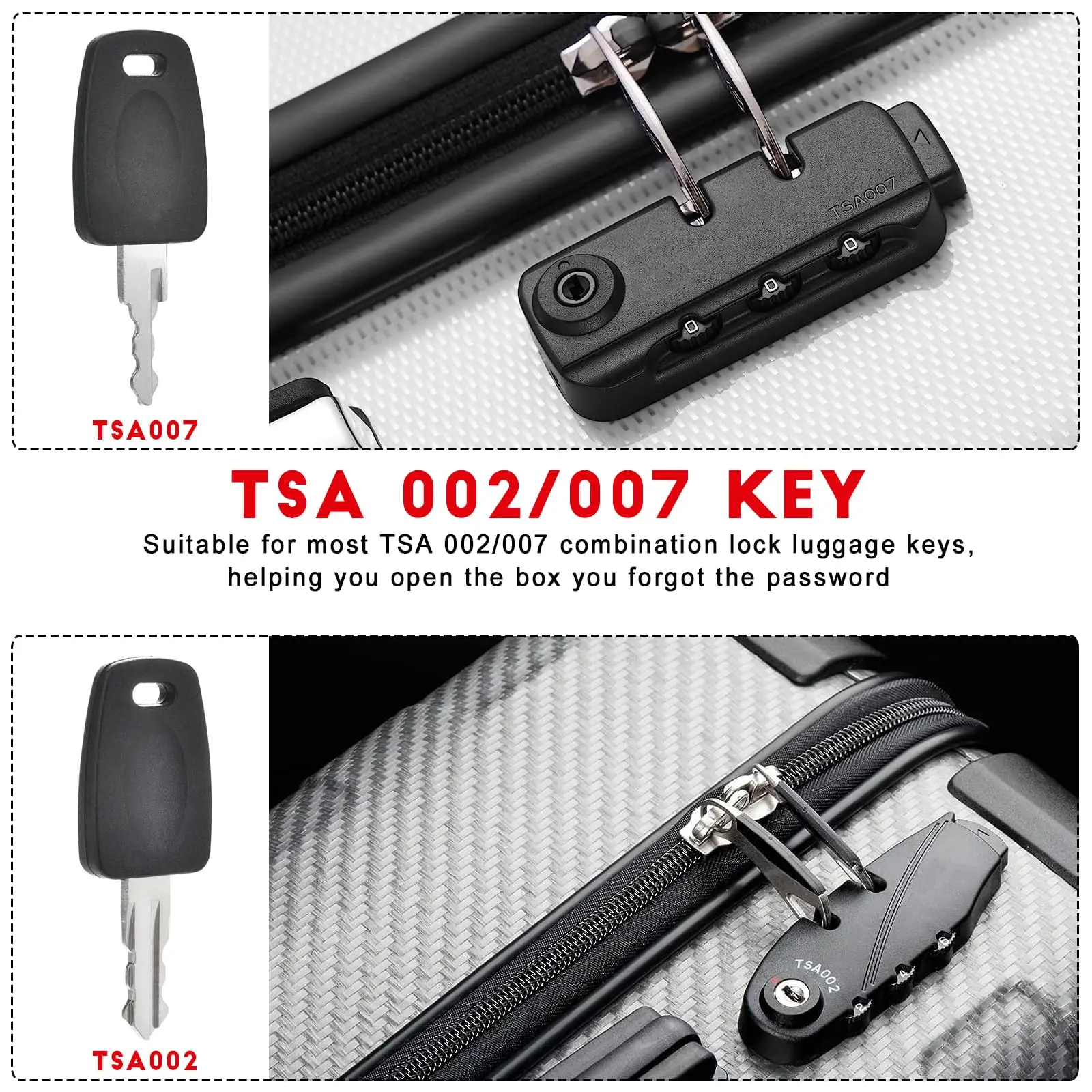 2 Keys for TSA007 TSA002 Master Luggage Keys, Universal Approved TSA007 TSA002 Luggage Suitcase Password Locks