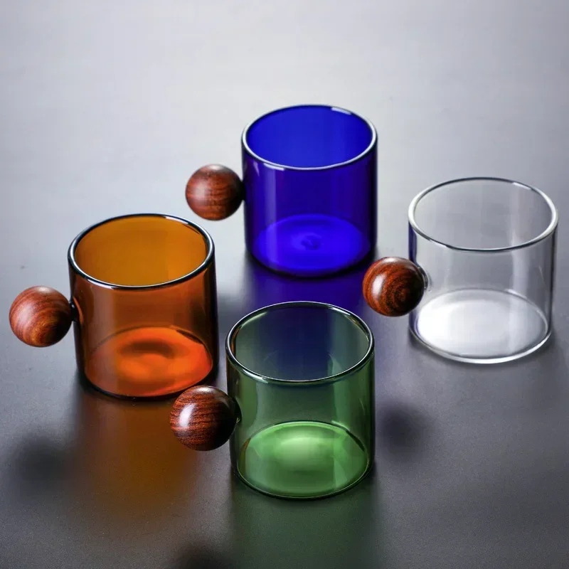 Multi Color Mini Wine Glass Cups Coffee Mug Ball Wooden Handle Drinkware Whiskey Cup Shot Glass Tea Cup Candy Container Jar