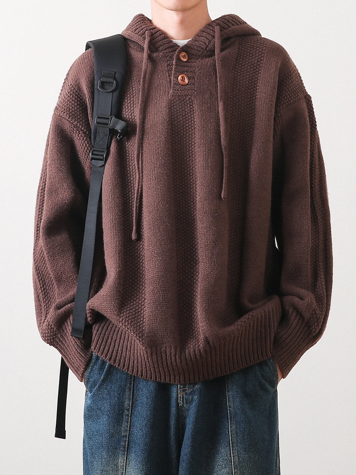 

Ретро-свитер в японском стиле с капюшоном, свободный, осенне-зимний, повседневный, вязаный, для пар, молодежный, однотонный