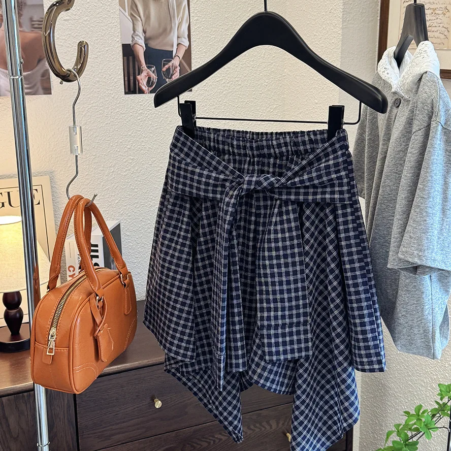 

Japanese Plaid Skirt Women Y2k Skirt Harajuku Irregular Skirts Casual Sports All-match Lace-up Summer Spice Design Skirt New