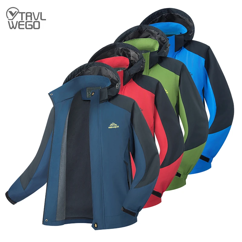 

TRVLWEGO Мужская куртка с капюшоном для пешего туризма, горного спорта, водонепроницаемая легкая ветровка, дождевик на флисовой подкладке, дождевик для кемпинга