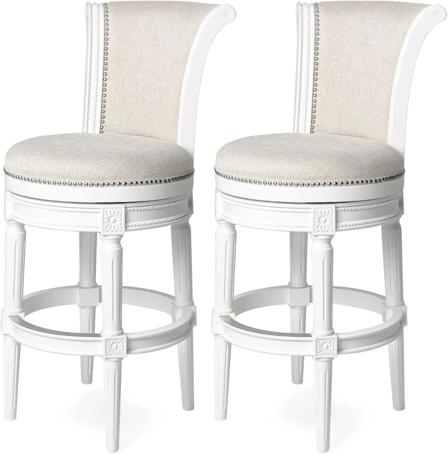 Pullman 31 Inch Tall Bar Height Upholstered Barstool with Back in Alabaster White Finish with Cream Fabric Cushion Se