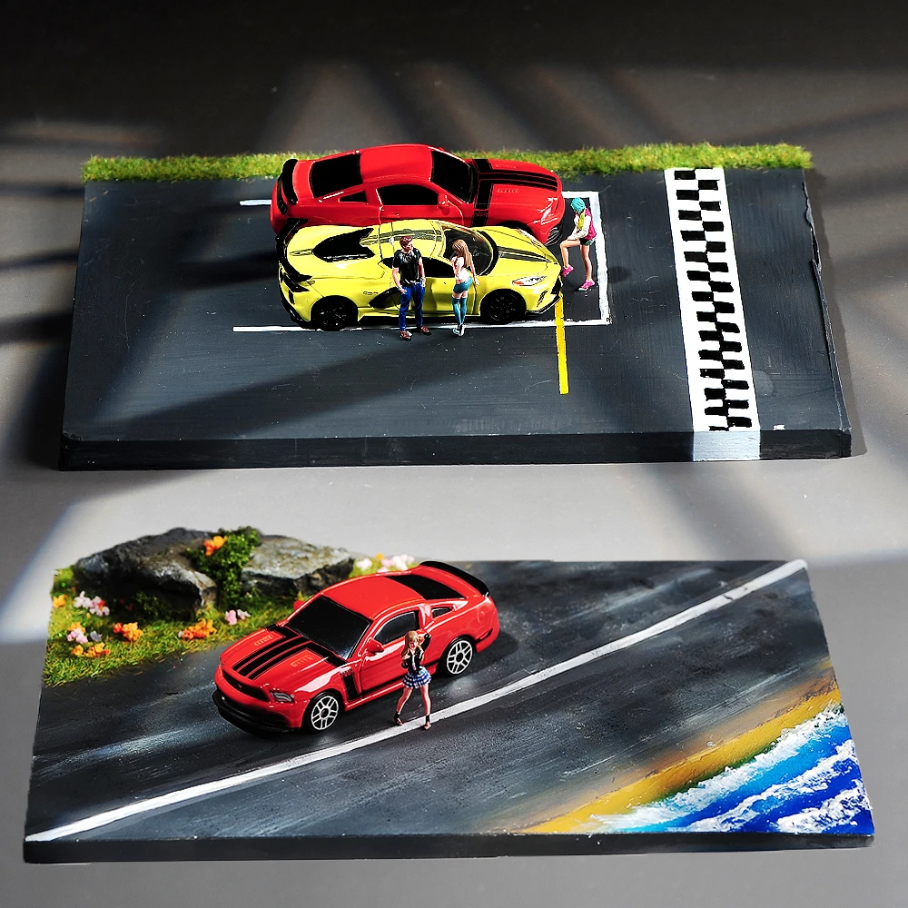 

Miniature Scene With Cover Platform Road Racing Track And Seaside Road Suit For 1/64 1/43 Figure Models Car Model Accessory