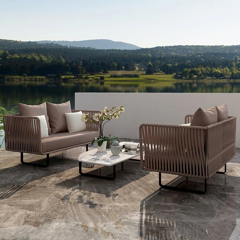 

Outdoor sofa rattan courtyard combination leisure double rattan chair coffee table B & B sales department designer terrace
