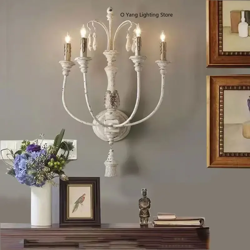 American Rural 4-head Wall Lamps French Retro Wall Light Bedroom Bedside Lamp Villa Corridor Staircase Lighting Fixture