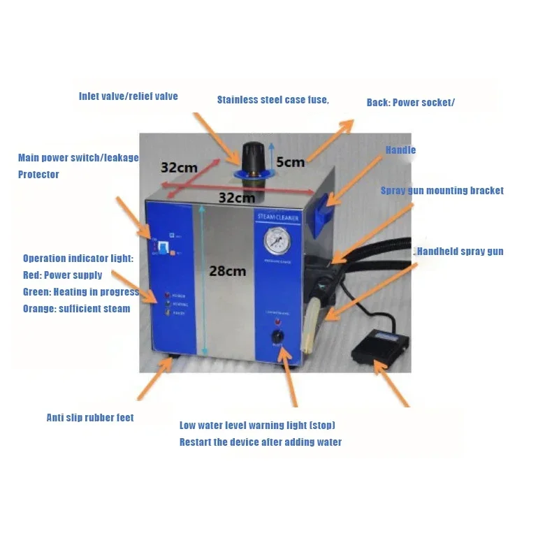 Efficient Cleaning of Dental Steam, Jewelry and Jade Equipment, Stainless Steel Shell 2/4 Liter 5/6bar Steam Cleaner