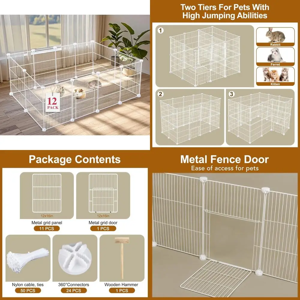 

Переносной белый металлический вольер для мелких животных, идеально подходит для морских свинок, щенков и кроликов - для использования в помещении и на улице