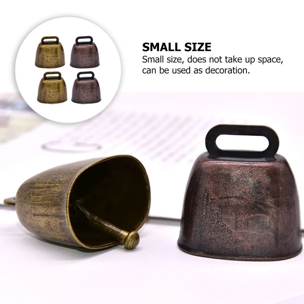 4Pcs Vintage Iron Cowbells Small Rustic Cattle Bells Loud Noise Makers for Sporting Events Crafts Cow Bell Noise Makers