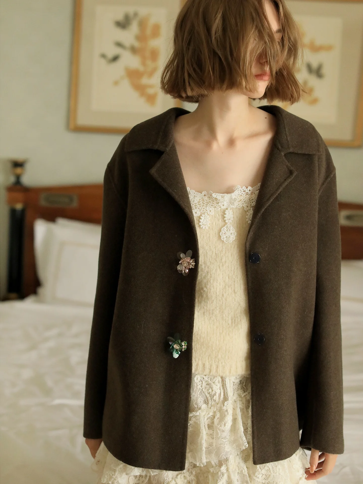 

Шерстяное двустороннее пальто Raynag с пуговицами-бриллиантами, ручной работы, зимнее, новое, женское, утепленное, с длинными рукавами, для повседневной носки